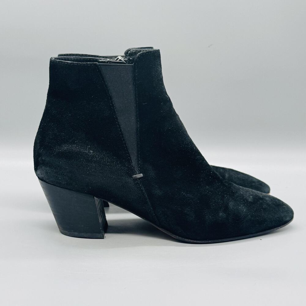 Aquatalia Boots Womens 9.5 Black Suede Waterproof Ankle Booties Block Heel Zip
